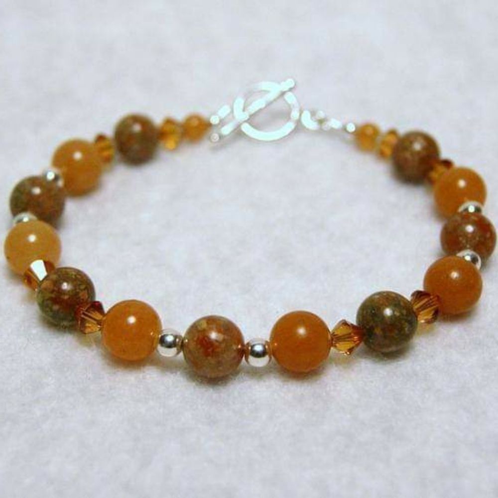 Handmade Peach Aventurine & Autumn Jasper Sterling Silver Fall Harvest Bracelet